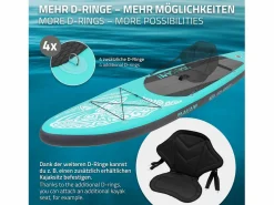 ECD Germany Tabla hinchable de paddle surf SUP Makani 320 x 80 x 15 cm de PVC turquesa hasta 120kg con bomba de aire, bolsa de transporte y accesorios