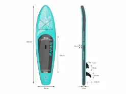 ECD Germany Tabla hinchable de paddle surf SUP Makani 320 x 80 x 15 cm de PVC turquesa hasta 120kg con bomba de aire, bolsa de transporte y accesorios