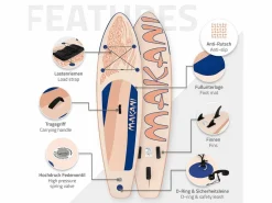 New Tabla hinchable de paddle surf SUP Makani 320 x 80 x 15 cm de PVC color albaricoque con bomba de aire, bolsa de transporte y accesorios Deportes Náuticos