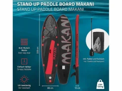 ECD Germany Tabla hinchable de paddle surf SUP Makani 320 x 80 x 15 cm de PVC -rojo hasta 120kg, bomba de aire, bolsa de transporte y accesorios Negro