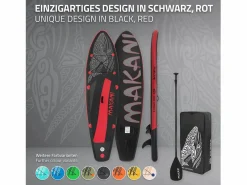 ECD Germany Tabla hinchable de paddle surf SUP Makani 320 x 80 x 15 cm de PVC -rojo hasta 120kg, bomba de aire, bolsa de transporte y accesorios Negro