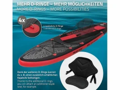 ECD Germany Tabla hinchable de paddle surf SUP Makani 320 x 80 x 15 cm de PVC -rojo hasta 120kg, bomba de aire, bolsa de transporte y accesorios Negro
