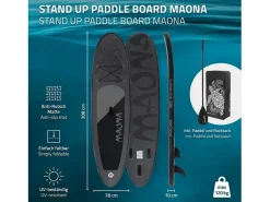New ECD Germany Tabla hinchable de paddle surf SUP Maona 308 x 78 x 10 cm de PVC hasta 120kg con bomba de aire, bolsa de transporte y accesorios Negro