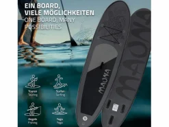 New ECD Germany Tabla hinchable de paddle surf SUP Maona 308 x 78 x 10 cm de PVC hasta 120kg con bomba de aire, bolsa de transporte y accesorios Negro