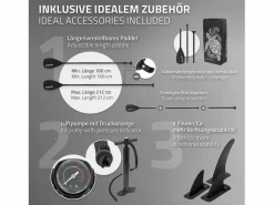 ECD Germany Tabla hinchable de paddle surf SUP Maona 308 x 78 x 10 cm de PVC hasta 120kg con bomba de aire, bolsa de transporte y accesorios