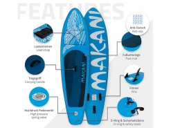 Best Tabla hinchable de paddle surf SUP Makani 320 x 80 x 15 cm de PVC hasta 120kg con bomba de aire, bolsa de transporte y accesorios Deportes Náuticos