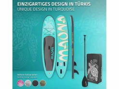 ECD Germany Tabla hinchable de paddle surf SUP Maona 308 x 78 x 10 cm de PVC turquesa hasta 120kg con bomba de aire, bolsa de transporte y accesorios