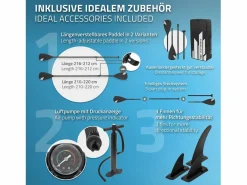 ECD Germany Tabla hinchable de paddle surf SUP 320x82x15 cm PVC hasta 120kg con asiento de kayak, bomba de aire, bolsa de transporte y accesorios