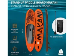 Sale ECD Germany Tabla hinchable de paddle surf SUP Makani 320 x 80 x 15 cm de PVC hasta 120kg con bomba de aire, bolsa de transporte y accesorios Naranja