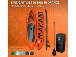 Sale ECD Germany Tabla hinchable de paddle surf SUP Makani 320 x 80 x 15 cm de PVC hasta 120kg con bomba de aire, bolsa de transporte y accesorios Naranja