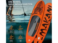 Sale ECD Germany Tabla hinchable de paddle surf SUP Makani 320 x 80 x 15 cm de PVC hasta 120kg con bomba de aire, bolsa de transporte y accesorios Naranja