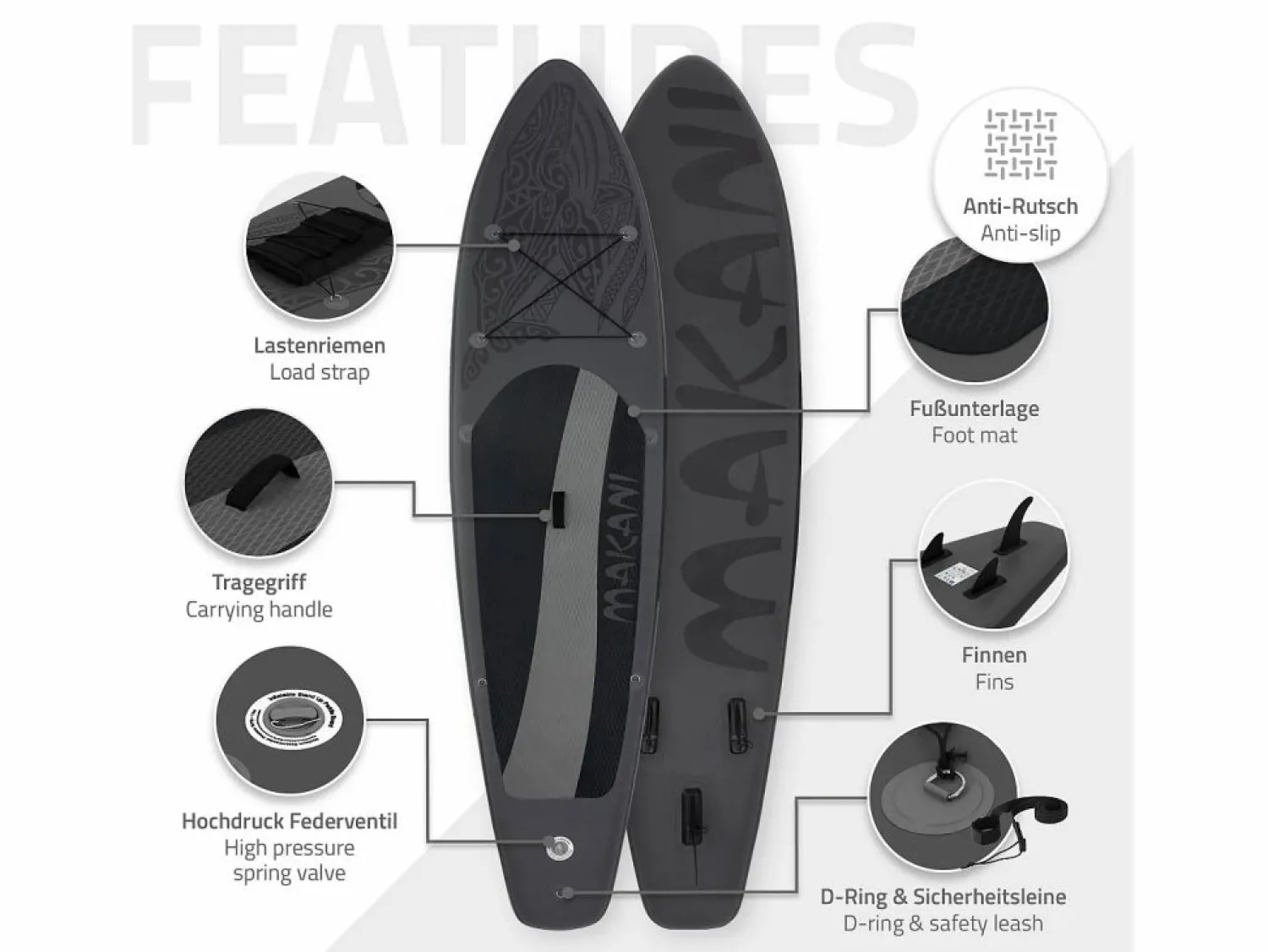 Online Tabla hinchable de paddle surf SUP Makani 320 x 80 x 15 cm de PVC hasta 120kg con bomba de aire, bolsa de transporte y accesorios Deportes Náuticos