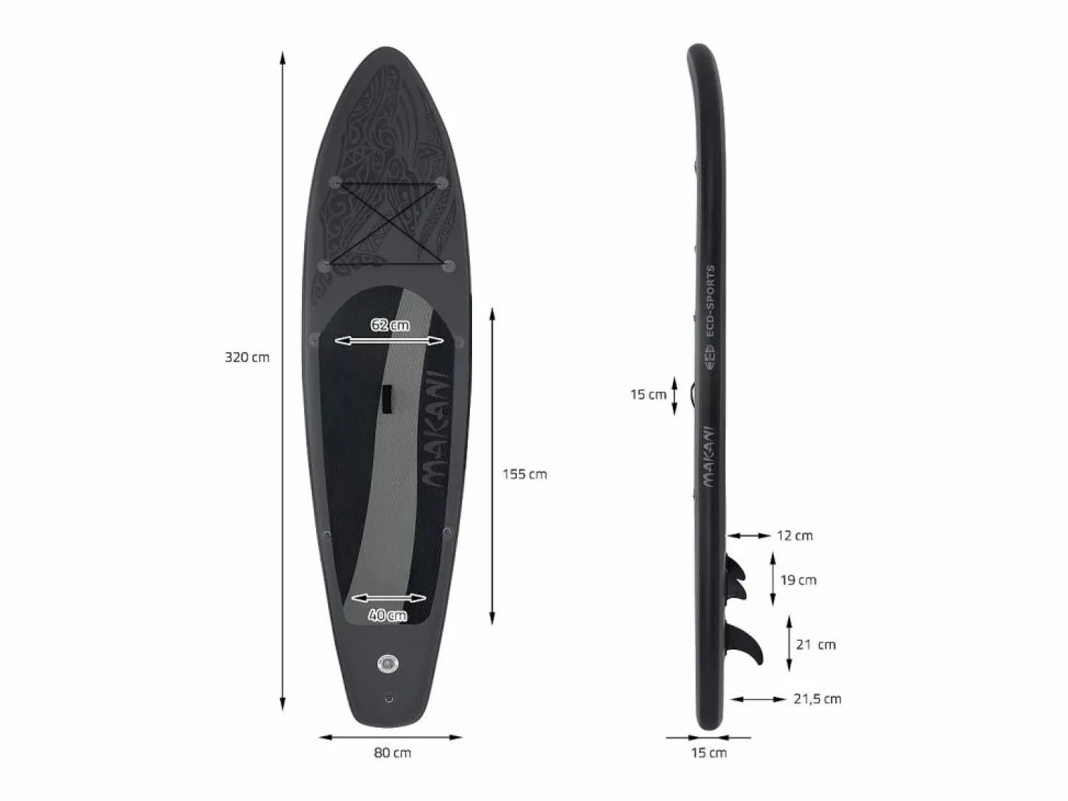 Online Tabla hinchable de paddle surf SUP Makani 320 x 80 x 15 cm de PVC hasta 120kg con bomba de aire, bolsa de transporte y accesorios Deportes Náuticos