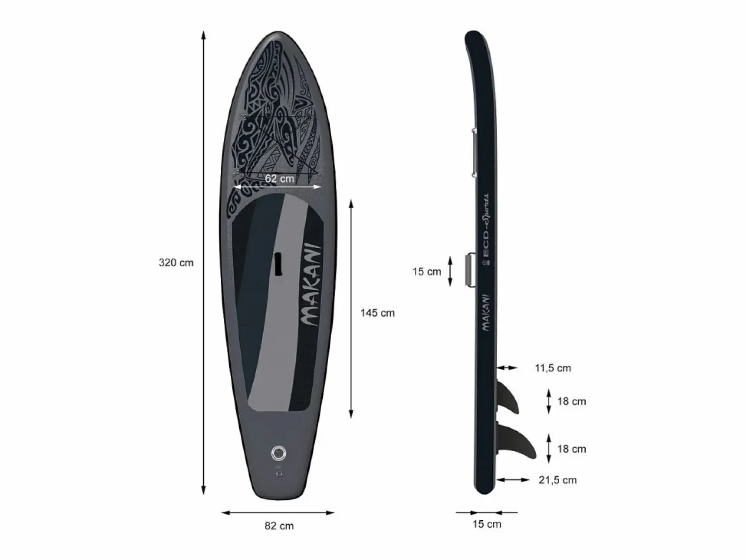 Online Tabla hinchable de paddle surf SUP Makani 320 x 80 x 15 cm de PVC hasta 120kg con bomba de aire, bolsa de transporte y accesorios Deportes Náuticos