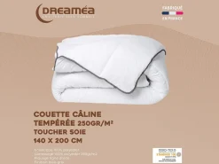 DREAMEA Edredón Câline de tacto sedoso 140 x 200 cm - 250 g/m² - con bies gris - BIESYA