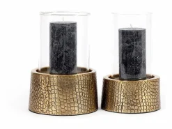 Sale El Portavelas Croco Con Cristal - Latón - M Portavelas Y Vela