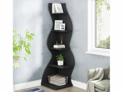 Outlet Elegante pequeña biblioteca de esquina - Estantería de esquina moderna de 5 niveles - Forma única para salón, oficina en casa - Librería