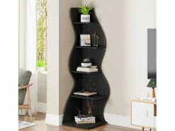 Outlet Elegante pequeña biblioteca de esquina - Estantería de esquina moderna de 5 niveles - Forma única para salón, oficina en casa - Librería