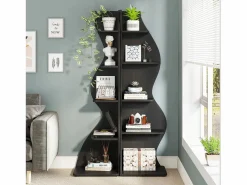 Outlet Elegante pequeña biblioteca de esquina - Estantería de esquina moderna de 5 niveles - Forma única para salón, oficina en casa - Librería