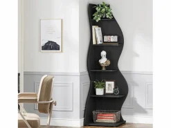 Outlet Elegante pequeña biblioteca de esquina - Estantería de esquina moderna de 5 niveles - Forma única para salón, oficina en casa - Librería