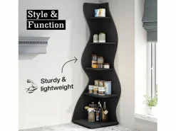 Outlet Elegante pequeña biblioteca de esquina - Estantería de esquina moderna de 5 niveles - Forma única para salón, oficina en casa - Librería