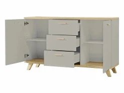 Best MSO Elsborg Aparador escandinavo de 2 puertas y 3 cajones Gris