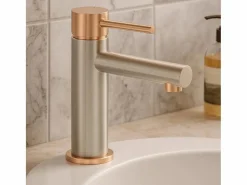 New Envol mezclador de lavabo bajo acero inoxidable y oro rosa Grifo