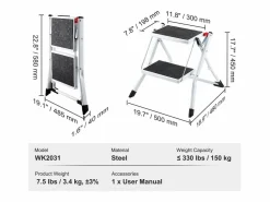 Escalón-Escalera SucceBuy 2 Peldaños Plegable 3 Alturas Ajustables Carga Máxima 150 kg - Seguro y Estable para Trabajos en Altura