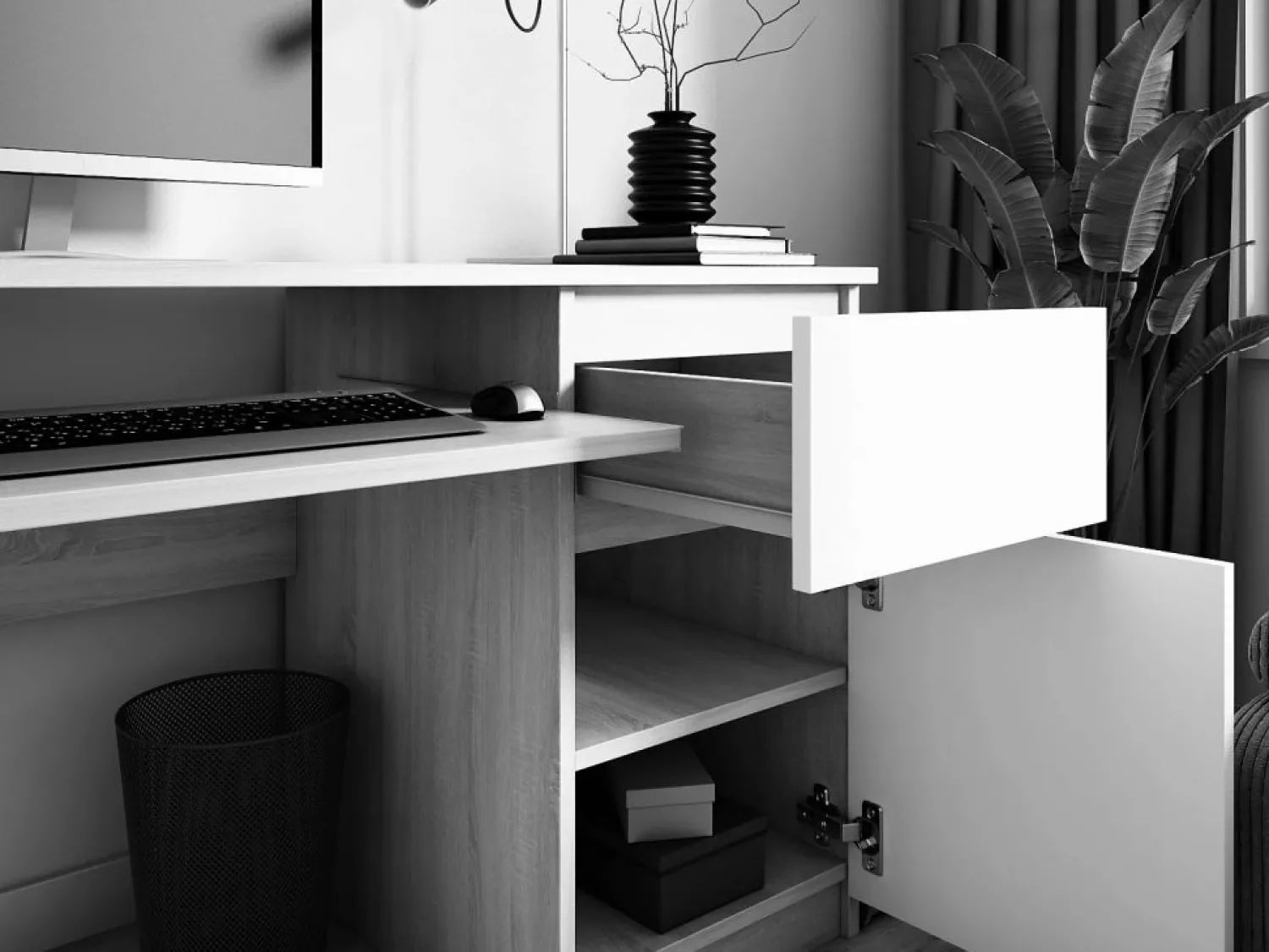 Best Escritorio 2 cajones, 2 puertas, 5 estantes, / Brillante, 135 x 77 x 50 cm Mesa De Ordenador