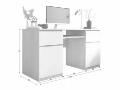 Best Escritorio 2 cajones, 2 puertas, 5 estantes, sonoma/Blanco, 135 x 77 x 50 cm Marru00f3n
