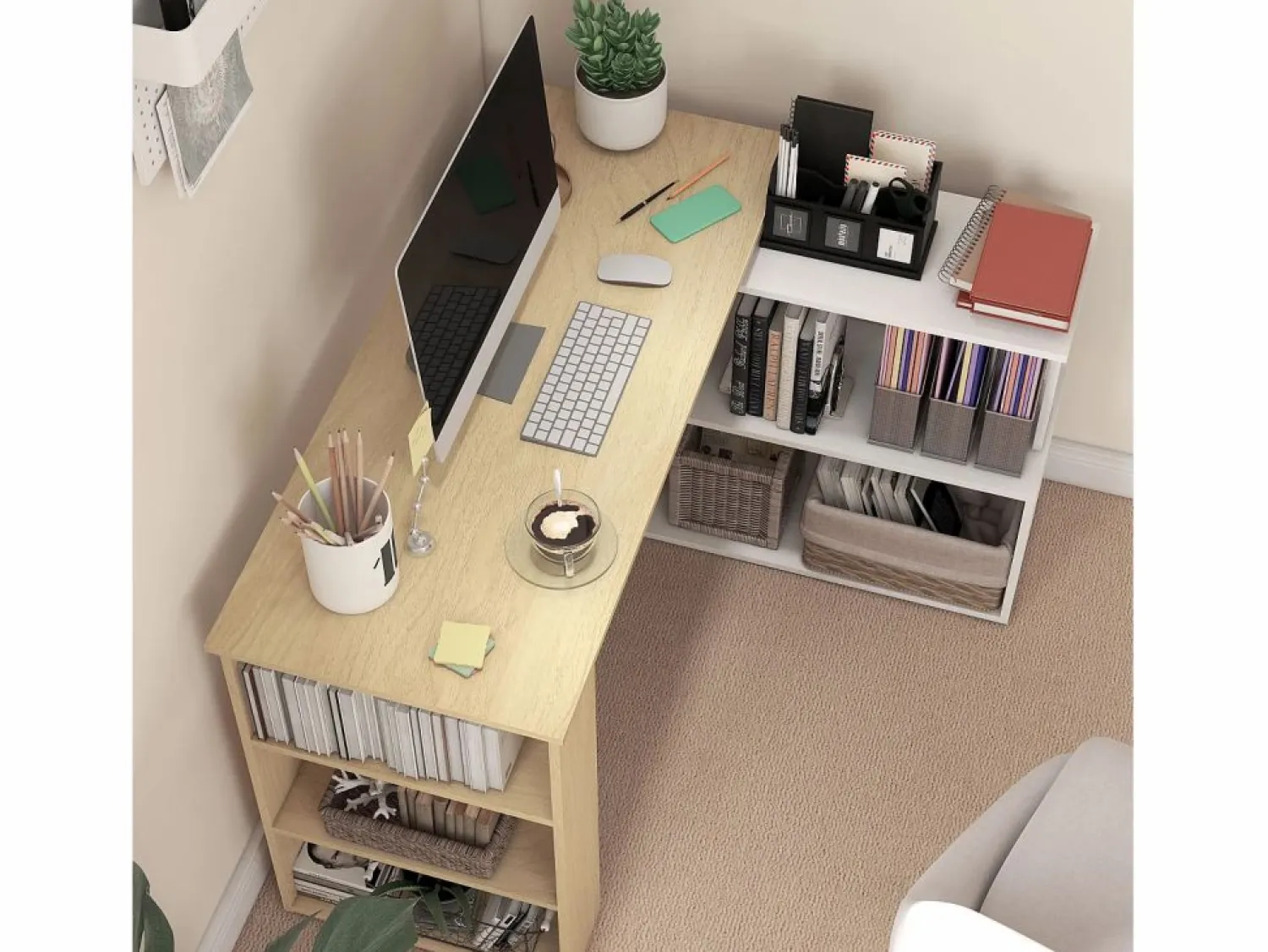 Discount Homcom Escritorio Aventa multiposición 360º /natural 74,5x120x110 cm Blanco