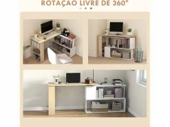 Discount Homcom Escritorio Aventa multiposición 360º /natural 74,5x120x110 cm Blanco