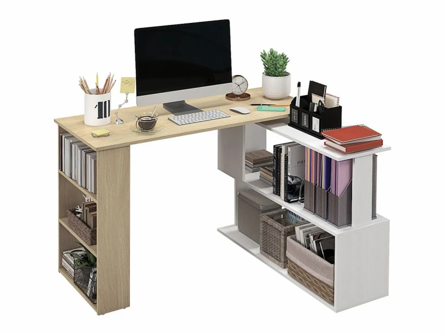 Discount Homcom Escritorio Aventa multiposición 360º /natural 74,5x120x110 cm Blanco
