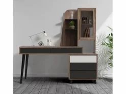 Best AHD Escritorio casa oficina diseño moderno 120 x 55 cm cajonera vitrina Noly - Natural Marru00f3n