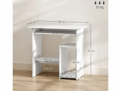 Online Escritorio compacto con estante para teclado y almacenaje abierto, panel de melamina, , resistente y funcional (80x45x75cm) Blanco