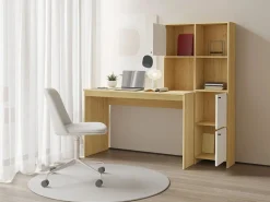 Vente-unique Escritorio con 3 armarios y 3 estantes color natural y blanco - ALIOBINI