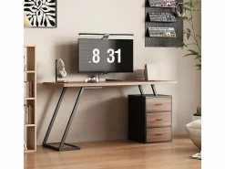 DripeX Escritorio con 3 cajones de almacenamiento - tablero de madera - MDF y Metal - Marrón + Negro - 138,5x58x75cm Marru00f3n