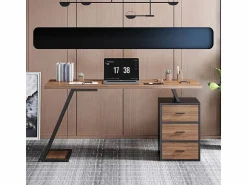 DripeX Escritorio con 3 cajones de almacenamiento - tablero de madera - MDF y Metal - Marrón + Negro - 138,5x58x75cm Marru00f3n