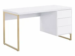 Outlet Vente-unique Escritorio con 3 cajones en MDF lacado y metal y dorado - TIMFIA II de Pascal Morabito Blanco