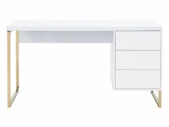 Outlet Vente-unique Escritorio con 3 cajones en MDF lacado y metal y dorado - TIMFIA II de Pascal Morabito Blanco