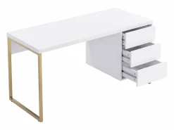 Outlet Vente-unique Escritorio con 3 cajones en MDF lacado y metal y dorado - TIMFIA II de Pascal Morabito Blanco