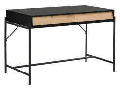 New Vente-unique Escritorio con 2 cajones en MDF y metal color negro y natural - VUORIA Negro / Color natural claro