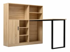 Hauss Spole Escritorio con 1 puerta y 6 nichos, estructura de MDF chapado en imitación madera natural clara y metal negro - 120x50x120cm