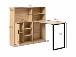 Hauss Spole Escritorio con 1 puerta y 6 nichos, estructura de MDF chapado en imitación madera natural clara y metal negro - 120x50x120cm