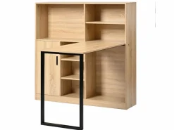 Hauss Spole Escritorio con 1 puerta y 6 nichos, estructura de MDF chapado en imitación madera natural clara y metal negro - 120x50x120cm