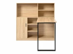 Hauss Spole Escritorio con 1 puerta y 6 nichos, estructura de MDF chapado en imitación madera natural clara y metal negro - 120x50x120cm
