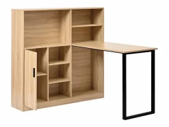 Hauss Spole Escritorio con 1 puerta y 6 nichos, estructura de MDF chapado en imitación madera natural clara y metal negro - 120x50x120cm