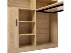 Hauss Spole Escritorio con 1 puerta y 6 nichos, estructura de MDF chapado en imitación madera natural clara y metal negro - 120x50x120cm