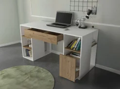 Vente-unique Escritorio con almacenaje en colores blanco y natural - MELAVA