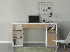 Vente-unique Escritorio con almacenaje en colores blanco y natural - MELAVA